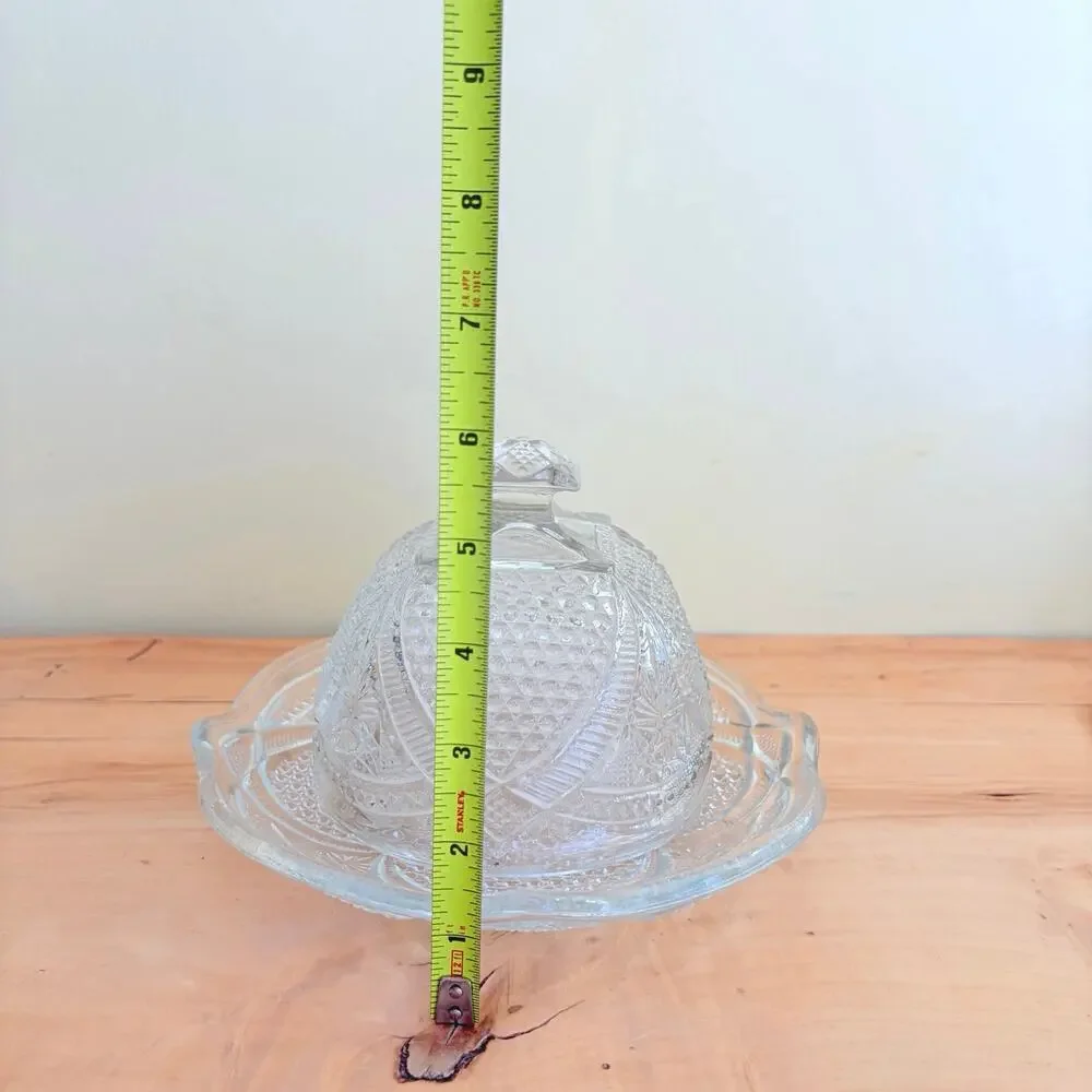 Antiq 1898 EAPG Glass Domed Butter Dish Early American Pattern Cheese Dish